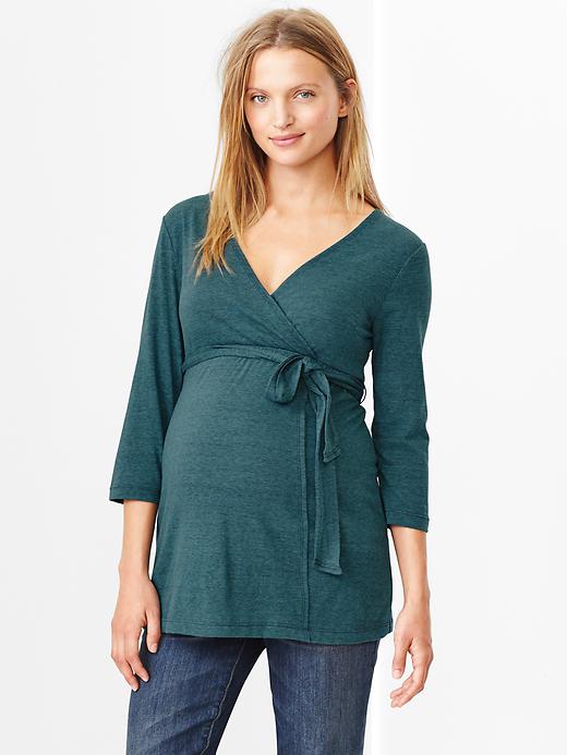 View large product image 1 of 1. Three-quarter sleeve heathered nursing top