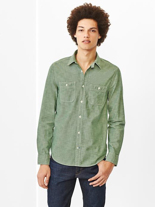 View large product image 1 of 1. Chambray worker shirt