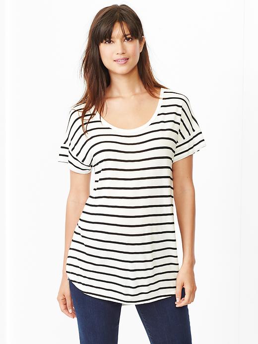 View large product image 1 of 1. Fluid stripe shirttail tee