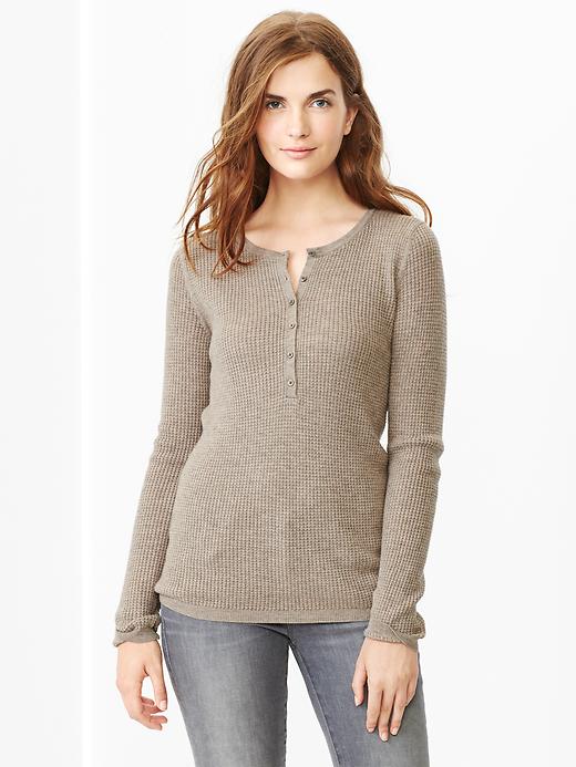 View large product image 1 of 1. Waffle knit henley sweater