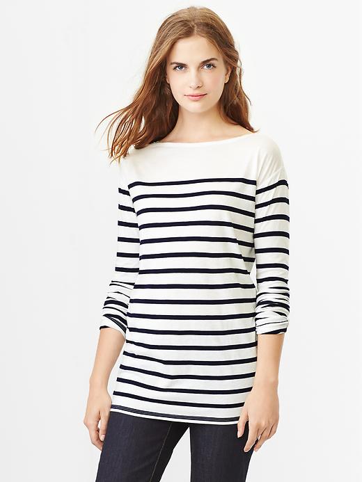 View large product image 1 of 1. Stripe luxe boatneck tee