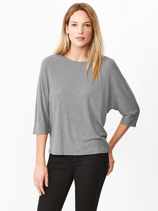 View large product image 1 of 1. Dolman three-quarter sleeve tee