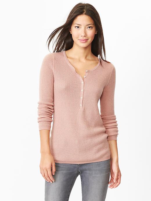 View large product image 1 of 1. Waffle knit henley sweater
