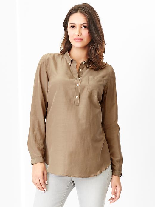 View large product image 1 of 1. Silk popover fitted boyfriend shirt
