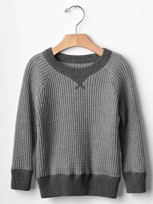 View large product image 1 of 1. Contrast waffle raglan sweater