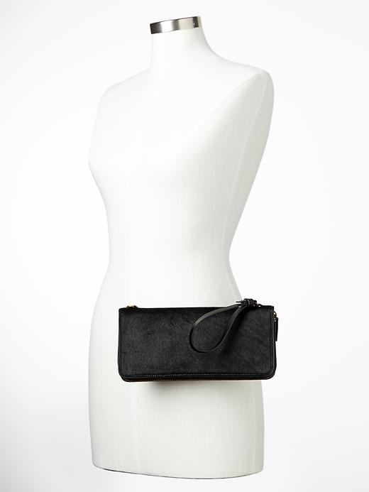 View large product image 2 of 3. Calf hair wristlet clutch