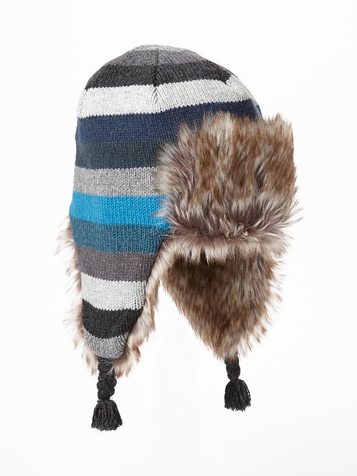 View large product image 1 of 1. Holiday stripe trapper hat