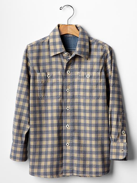 View large product image 1 of 1. Gingham chambray shirt