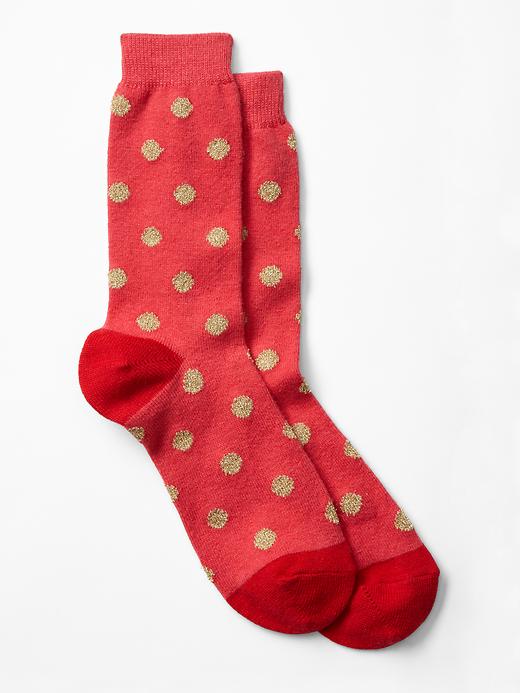 View large product image 1 of 1. Cozy metallic polka dot socks