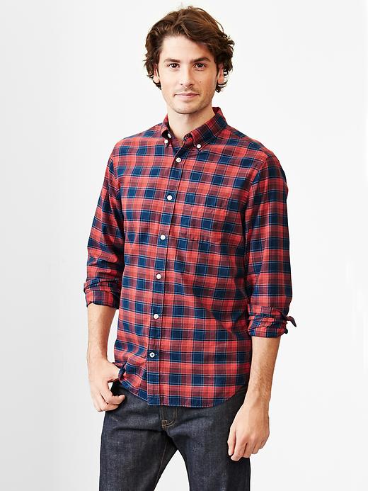 View large product image 1 of 1. Lived-in wash lightweight twill plaid shirt