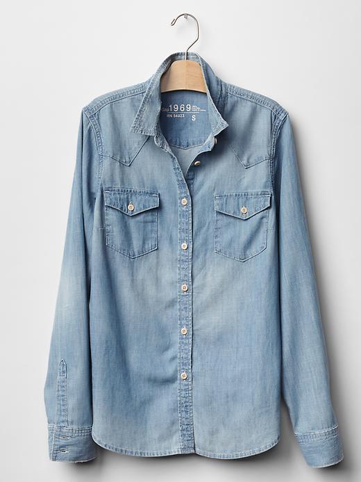 Image number 5 showing, 1969 destructed western denim shirt