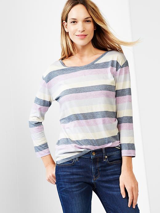 View large product image 1 of 1. Stripe three-quarter sleeve tee