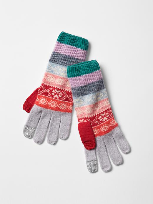 View large product image 1 of 1. Fair isle stripe wool gloves