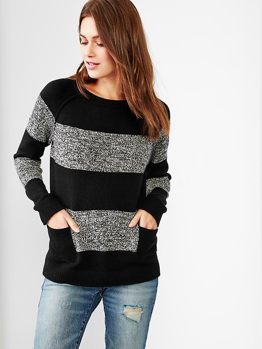 View large product image 1 of 1. Marled stripe raglan sweater