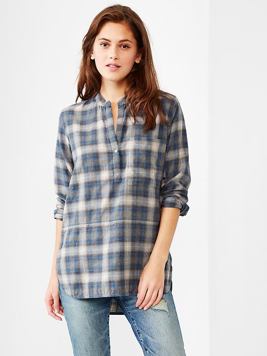 View large product image 1 of 1. Plaid henley tunic