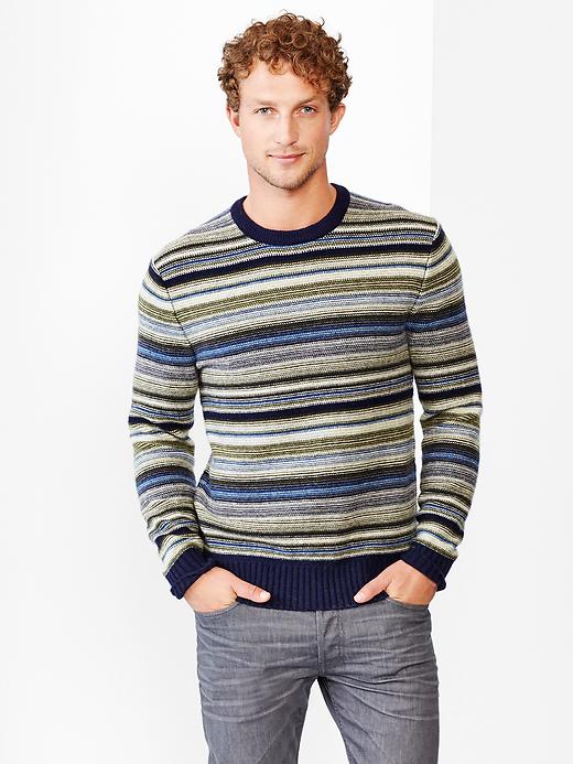 View large product image 1 of 1. Lambswool holiday mod stripe sweater