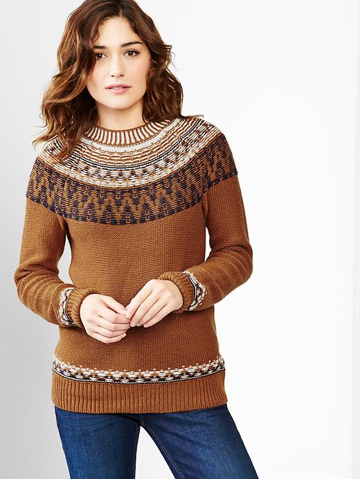 View large product image 1 of 1. Reverse fair isle mockneck sweater