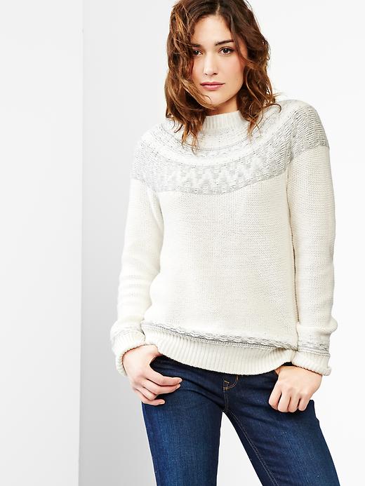 View large product image 1 of 1. Reverse fair isle mockneck sweater