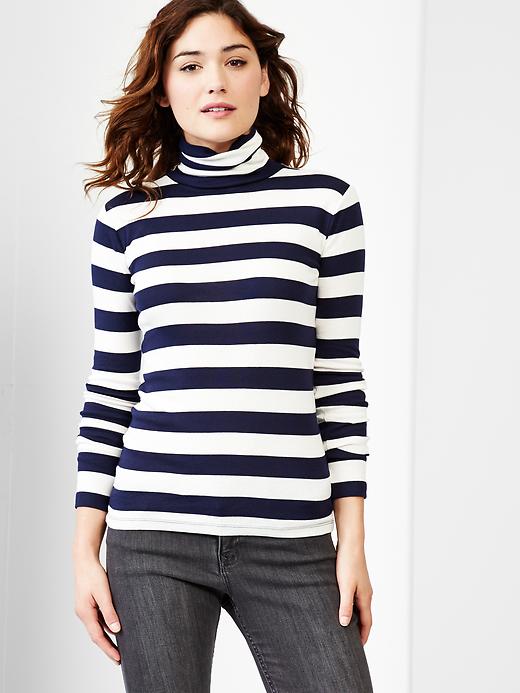 View large product image 1 of 1. Supersoft stripe turtleneck tee