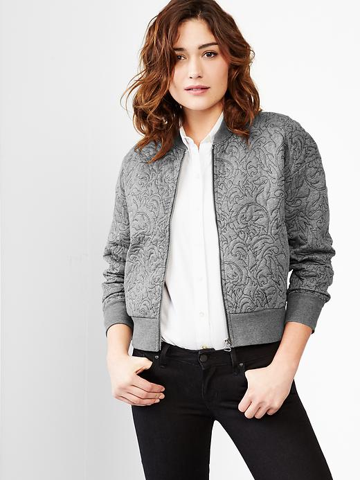 View large product image 1 of 1. Floral quilted cocoon bomber