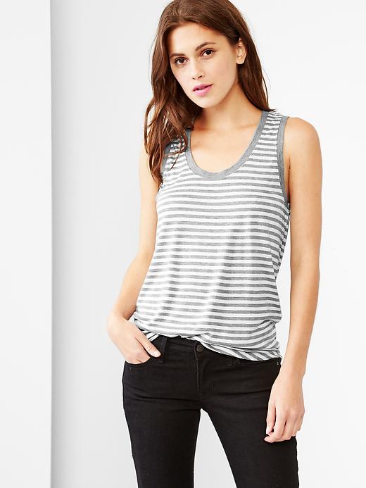 View large product image 1 of 1. Stripe fluid shirttail tank