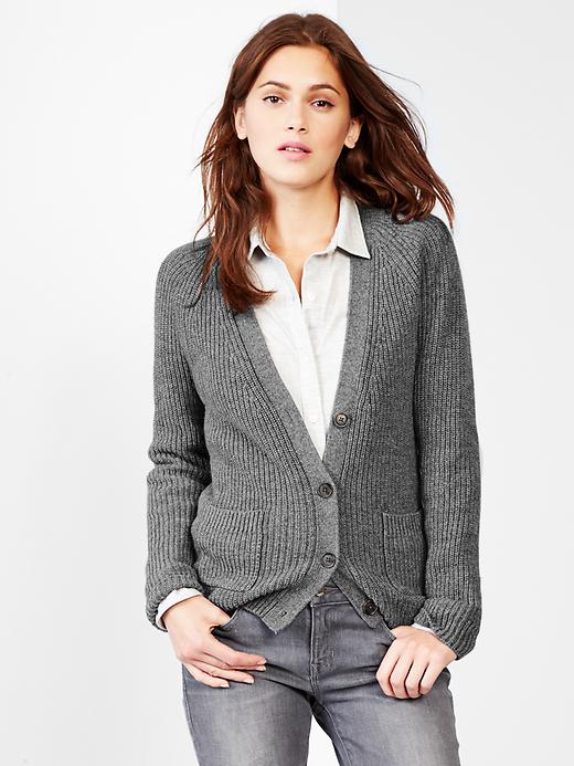 View large product image 1 of 1. Ribbed V-neck cardigan