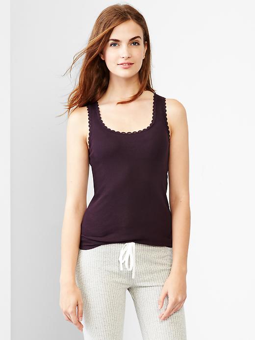 View large product image 1 of 1. Lace-trim ribbed tank