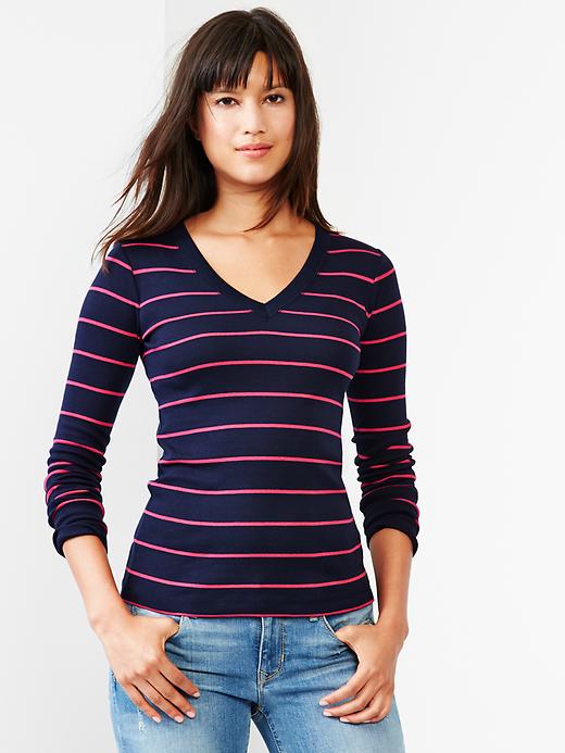 View large product image 1 of 1. Supersoft stripe V-neck tee