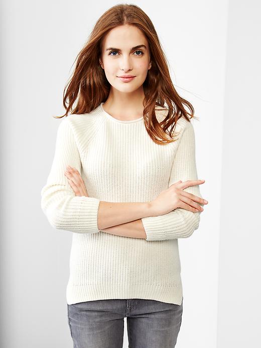 View large product image 1 of 1. Ribbed raglan sweater