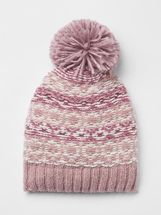 View large product image 1 of 1. Reverse fair isle pom-pom beanie