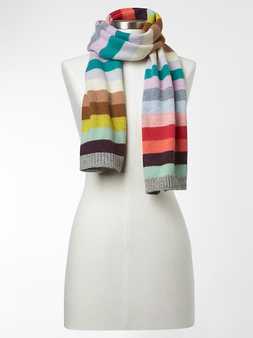 View large product image 1 of 1. Holiday stripe wool scarf