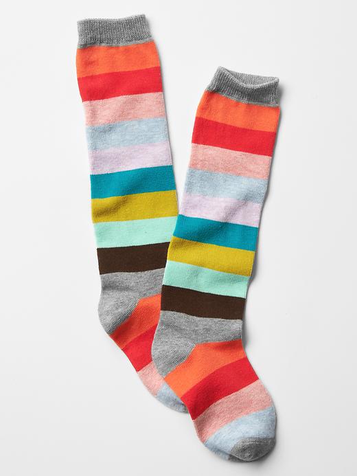 View large product image 1 of 1. Holiday stripe knee-high socks