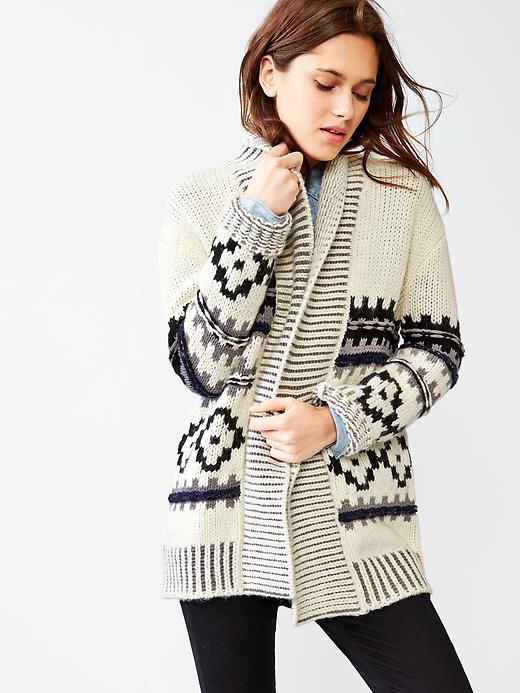 Image number 1 showing, Fair isle open front cardigan