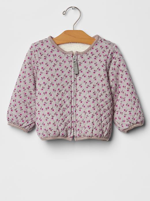 View large product image 1 of 1. Quilted floral sherpa-lined jacket