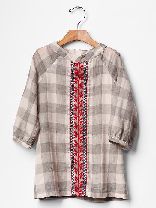 Image number 1 showing, Plaid embroidered shift dress