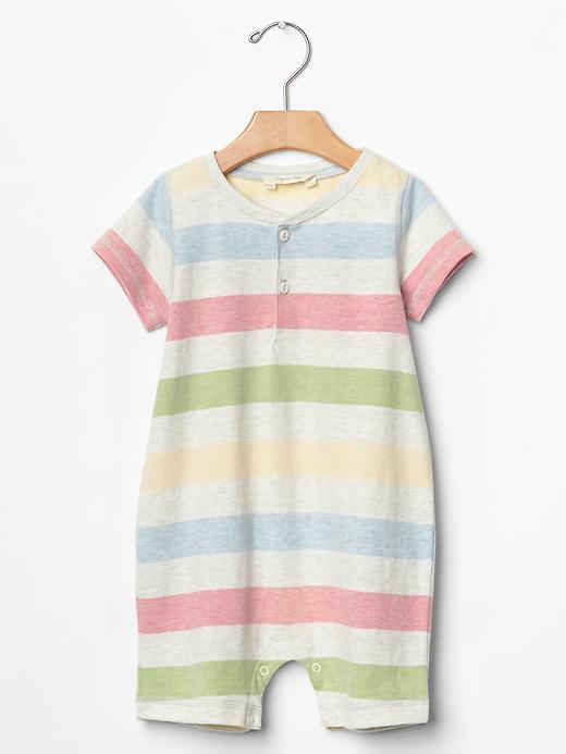 View large product image 1 of 1. Organic rainbow stripe romper