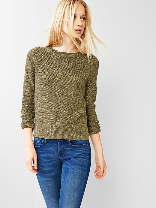 View large product image 1 of 1. Moss-stitch raglan sweater