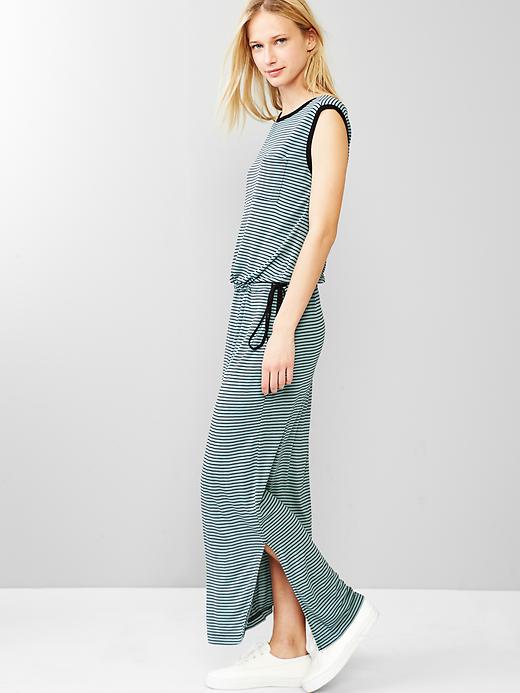 View large product image 1 of 1. Stripe drawstring maxi dress