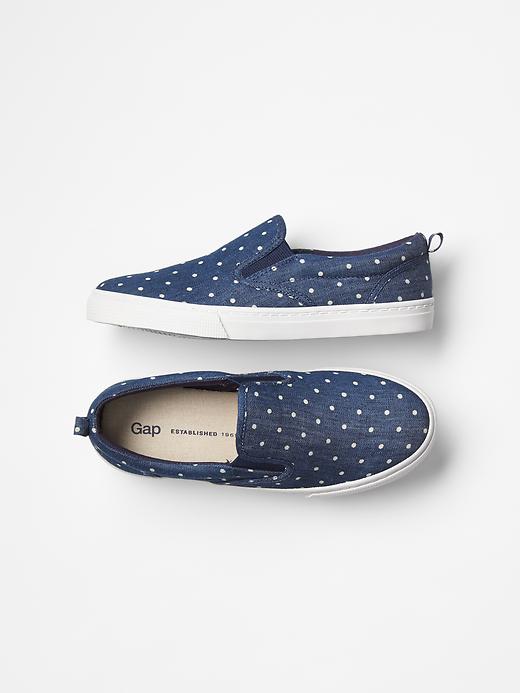 View large product image 1 of 1. Polka dot slip-on sneakers