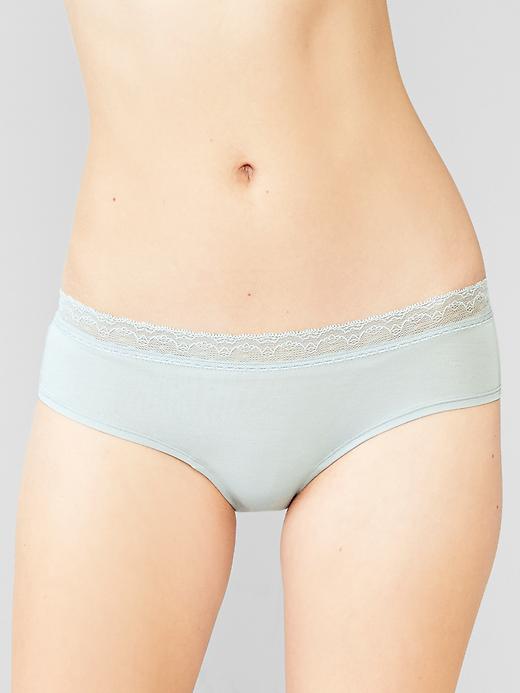 View large product image 1 of 1. Modal lace-trim hipster tanga