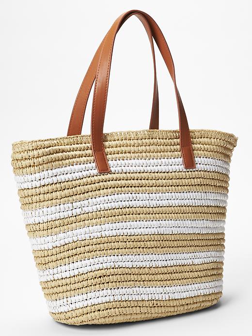 View large product image 1 of 2. Stripe straw tote