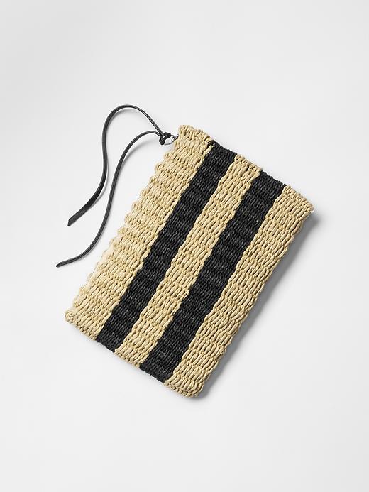 View large product image 1 of 1. Stripe straw clutch