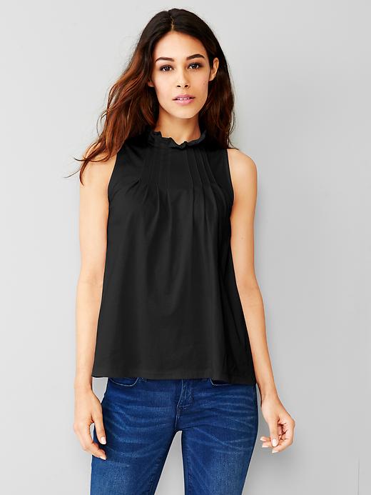 View large product image 1 of 1. Ruffle-neck pleated tank