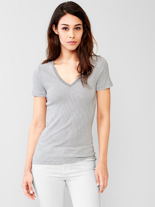 View large product image 1 of 1. Modern stripe V-neck tee