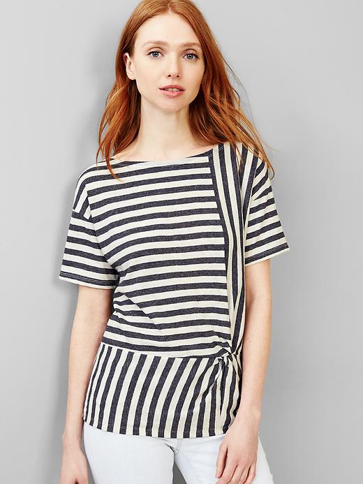 View large product image 1 of 1. Stripe knot peplum tee