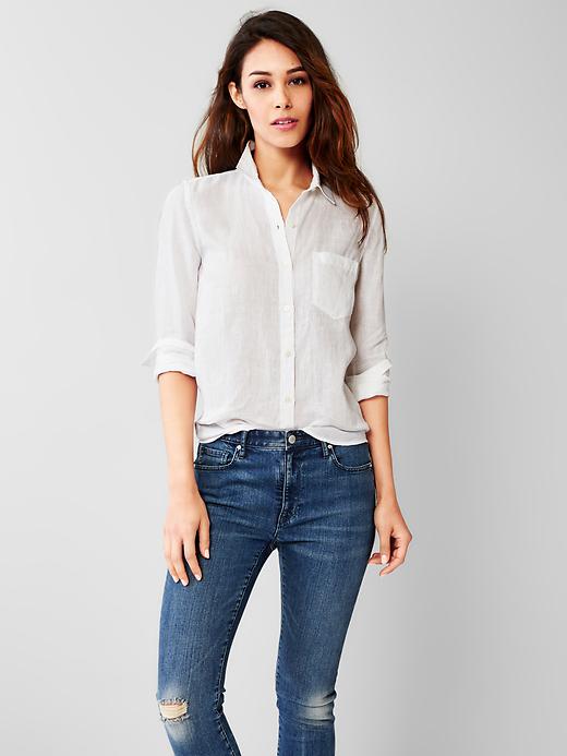 Image number 1 showing, Fitted boyfriend linen shirt