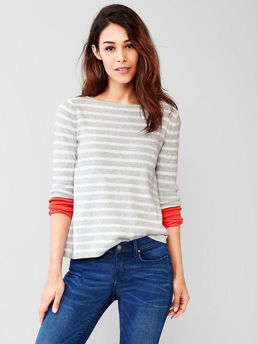 View large product image 1 of 1. Stripe boatneck A-line sweater