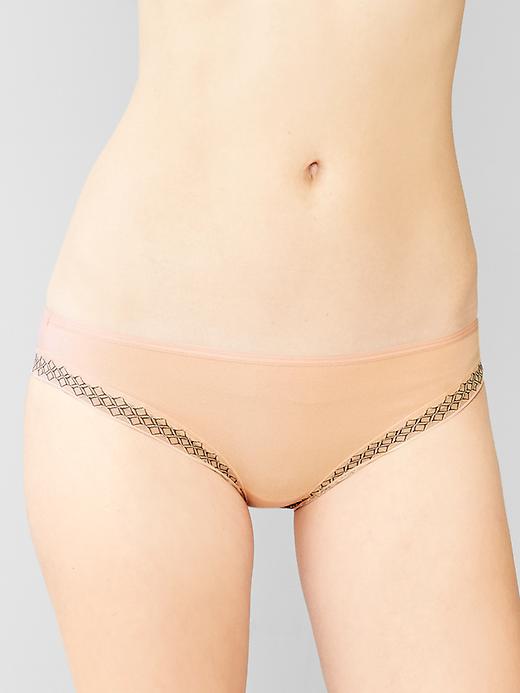 View large product image 1 of 1. Diamond-lace cheeky bikini.