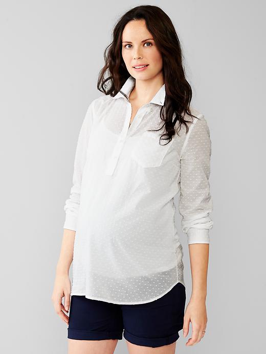 Image number 1 showing, Fitted boyfriend swiss dot oxford shirt