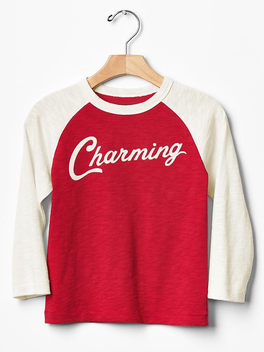 View large product image 1 of 1. Love graphic baseball tee